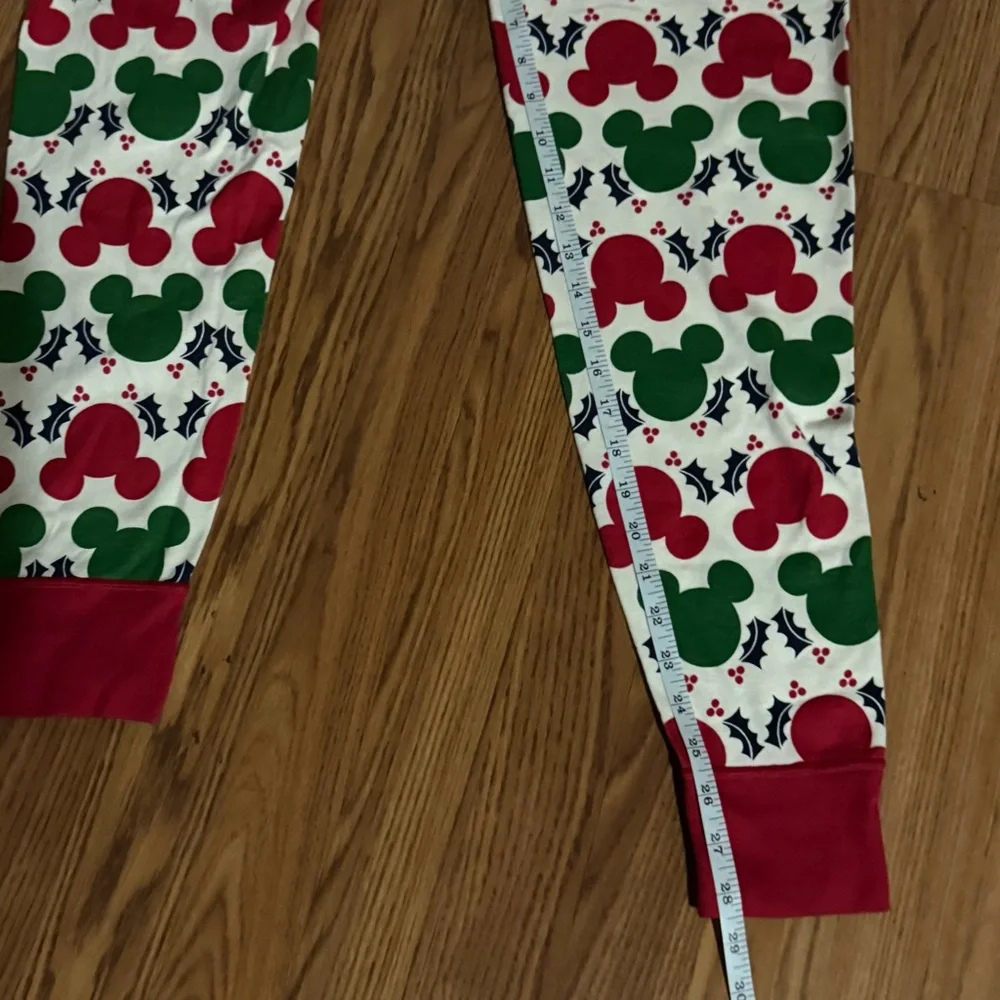 Mickey‎ Disney Christmas Red Green Pattern Organic Cotton Pants Holiday Festive - Picture 2 of 9